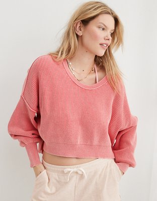 Cuddled Up Cutie Pink Cropped Dolman Sleeve Sweater