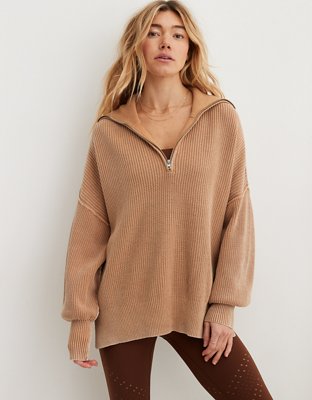 Comfort Zone Oversized Half Zip Sweatshirt in Brown