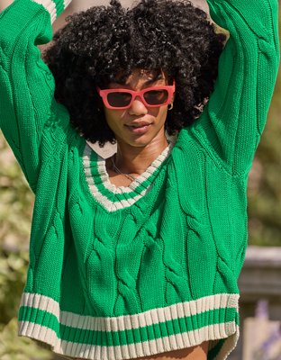 Женские свитеры Aerie Cropped Cable V-Neck Sweater — фото 6
