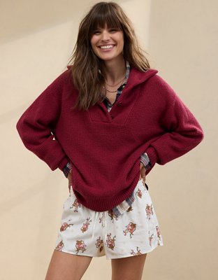 Aerie CozyUp Waffle Button Sweater