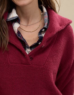 Aerie CozyUp Waffle Button Sweater