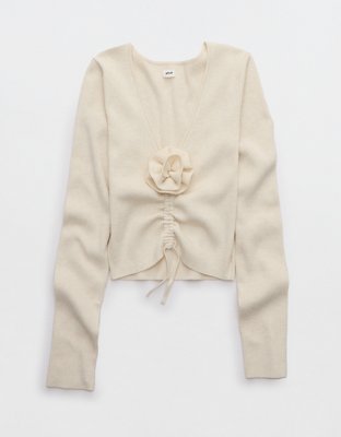 Aerie Cropped Rosette Sweater