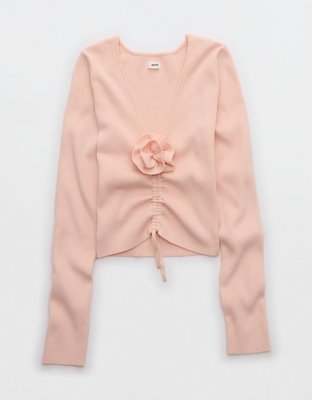 Aerie Cropped Rosette Sweater