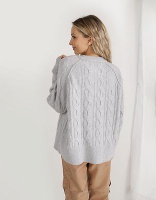 Aerie unREAL Cable Crewneck Sweater