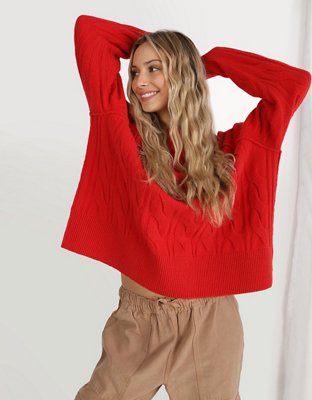 Aerie unREAL Cable Crewneck Sweater