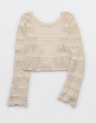 Aerie Reversible Crochet Wrap Sweater