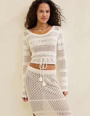 Aerie Reversible Crochet Wrap Sweater