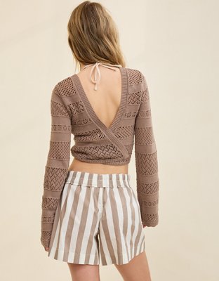 Aerie Reversible Crochet Wrap Sweater
