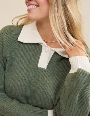 Aerie unREAL Classic Quarter Button Sweater