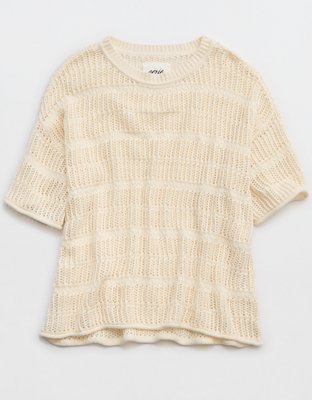 Aerie Crochet Oversized Short Sleeve Sweater