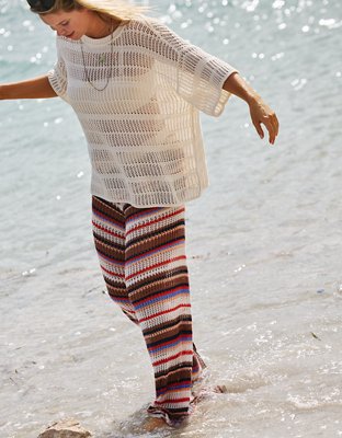 Aerie Crochet Oversized Short Sleeve Sweater