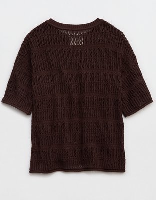 Aerie Crochet Oversized Short Sleeve Sweater