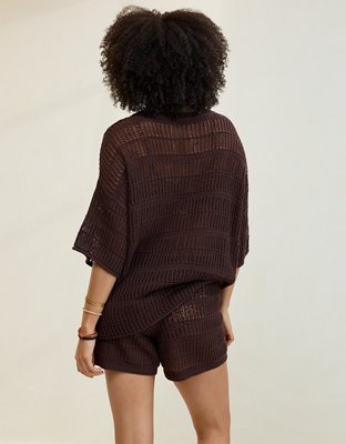 Aerie Crochet Oversized Short Sleeve Sweater