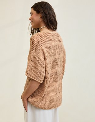 Aerie Crochet Oversized Short Sleeve Sweater