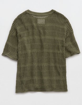 Aerie Crochet Oversized Short Sleeve Sweater