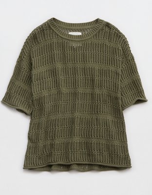 Aerie Crochet Oversized Short Sleeve Sweater