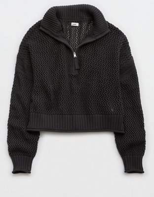 Aerie Crochet Quarter Zip Sweater
