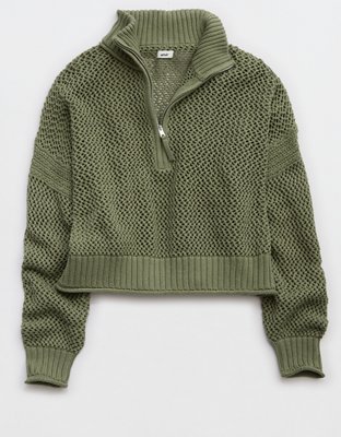 Aerie Crochet Quarter Zip Sweater