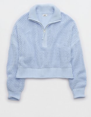 Aerie Crochet Quarter Zip Sweater