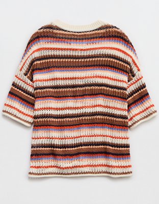 Chandail surdimensionné en crochet à manches courtes Aerie