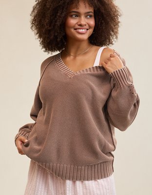 Aerie Vintage Cotton V Neck Sweater