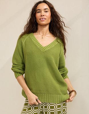 Aerie Vintage Cotton V Neck Sweater