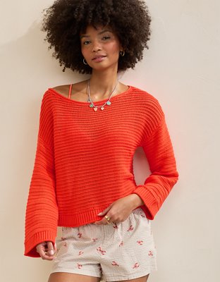 新品タグ付き deres Artémis half sleeve sweater Aerie Sunkissed Textured Off-The-Shoulder Sweater | Aerie