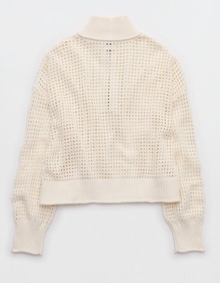 Aerie Crochet Quarter Zip Sweater
