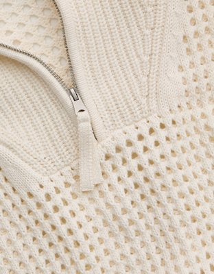 Aerie Crochet Quarter Zip Sweater