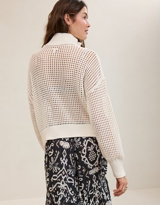 Aerie Crochet Quarter Zip Sweater | Aerie