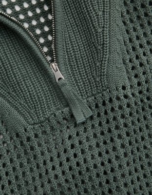 Aerie Crochet Quarter Zip Sweater