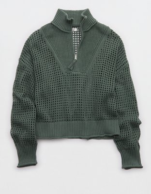 Aerie Crochet Quarter Zip Sweater