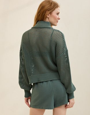 Aerie Crochet Quarter Zip Sweater