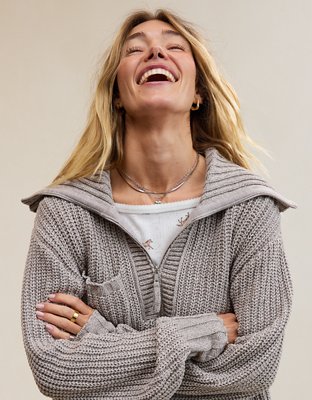 Aerie So Nostalgic Quarter Zip Sweater