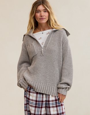 Aerie So Nostalgic Quarter Zip Sweater