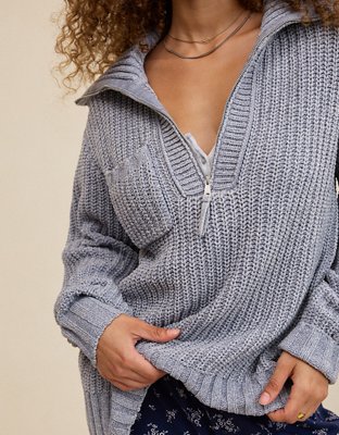 Aerie So Nostalgic Quarter Zip Sweater