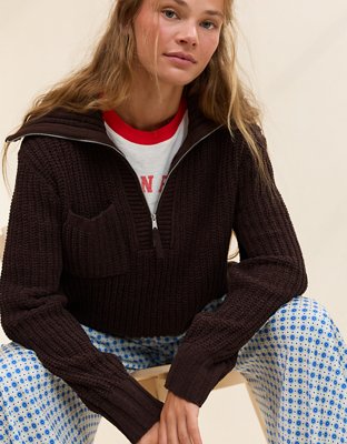 Aerie So Nostalgic Quarter Zip Sweater