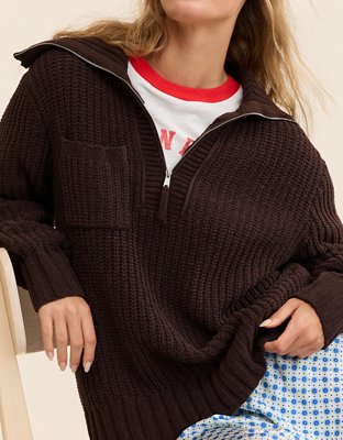 Aerie So Nostalgic Quarter Zip Sweater