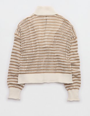 Aerie Crochet Quarter Zip Sweater