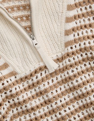 Aerie Crochet Quarter Zip Sweater