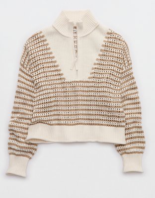 Aerie Crochet Quarter Zip Sweater