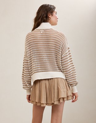 Aerie Crochet Quarter Zip Sweater