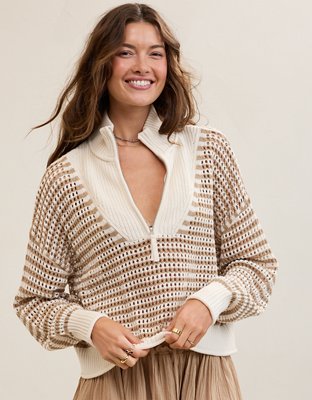 Aerie Crochet Quarter Zip Sweater from American Eagle - $64.95