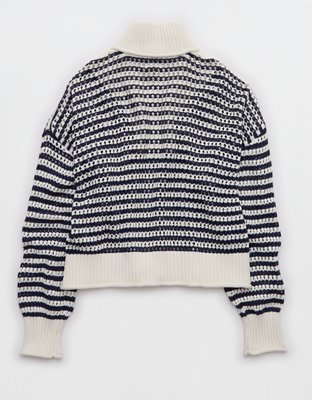 Aerie Crochet Quarter Zip Sweater