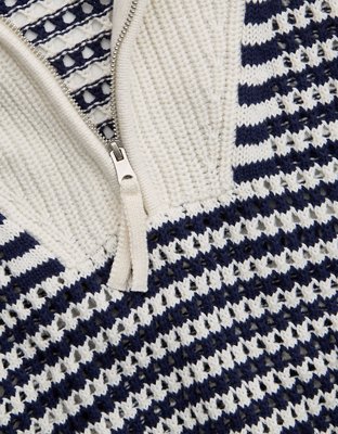 Aerie Crochet Quarter Zip Sweater