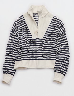 Aerie Crochet Quarter Zip Sweater