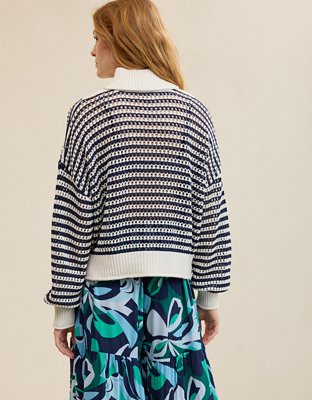 Aerie Crochet Quarter Zip Sweater