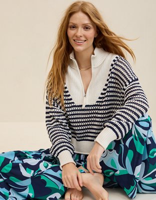 Aerie Crochet Quarter Zip Sweater from American Eagle - $64.95