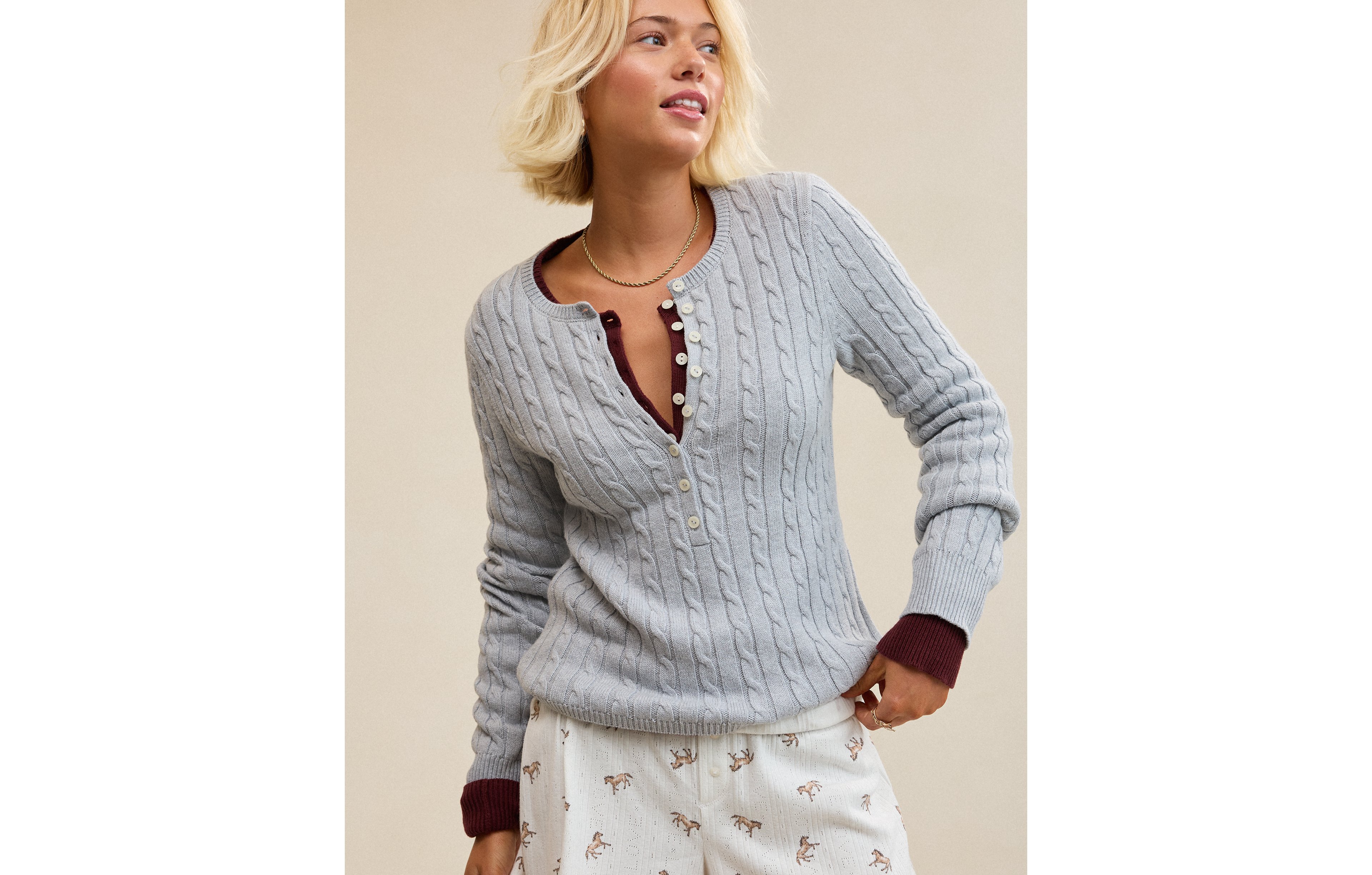 Aerie Cotton Cable Henley Sweater