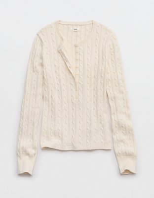 Aerie Cotton Cable Henley Sweater